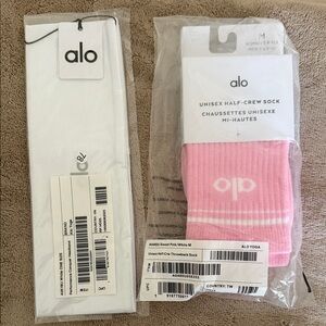 Alo Yoga Pink Unisex Half-Crew Socks Sweet Pink and Alo White Airlift Headband